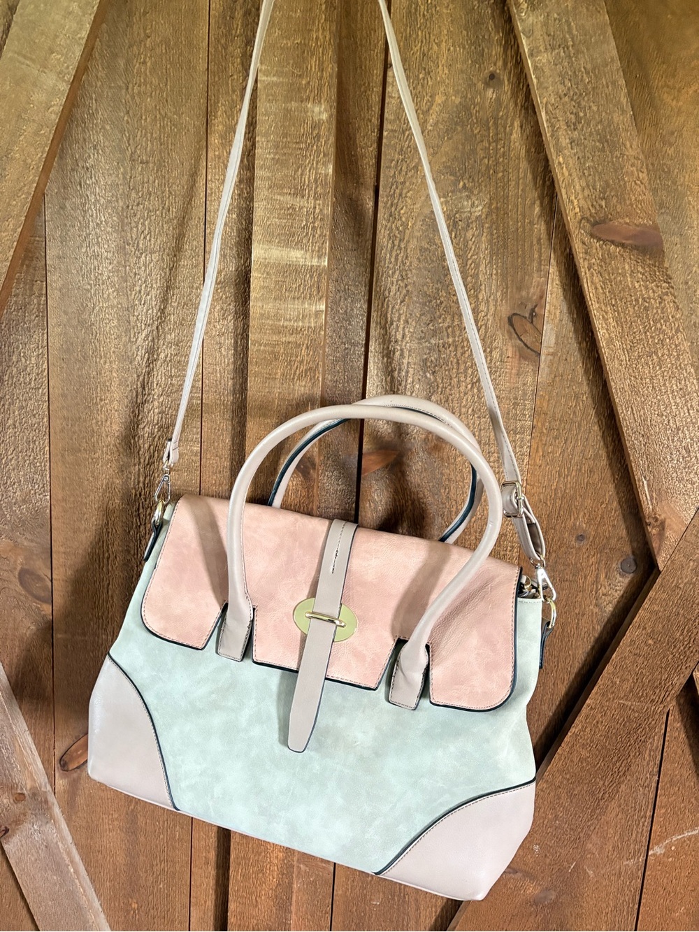 Source Unknown Pastel Satchel Bag - Pink & Mint